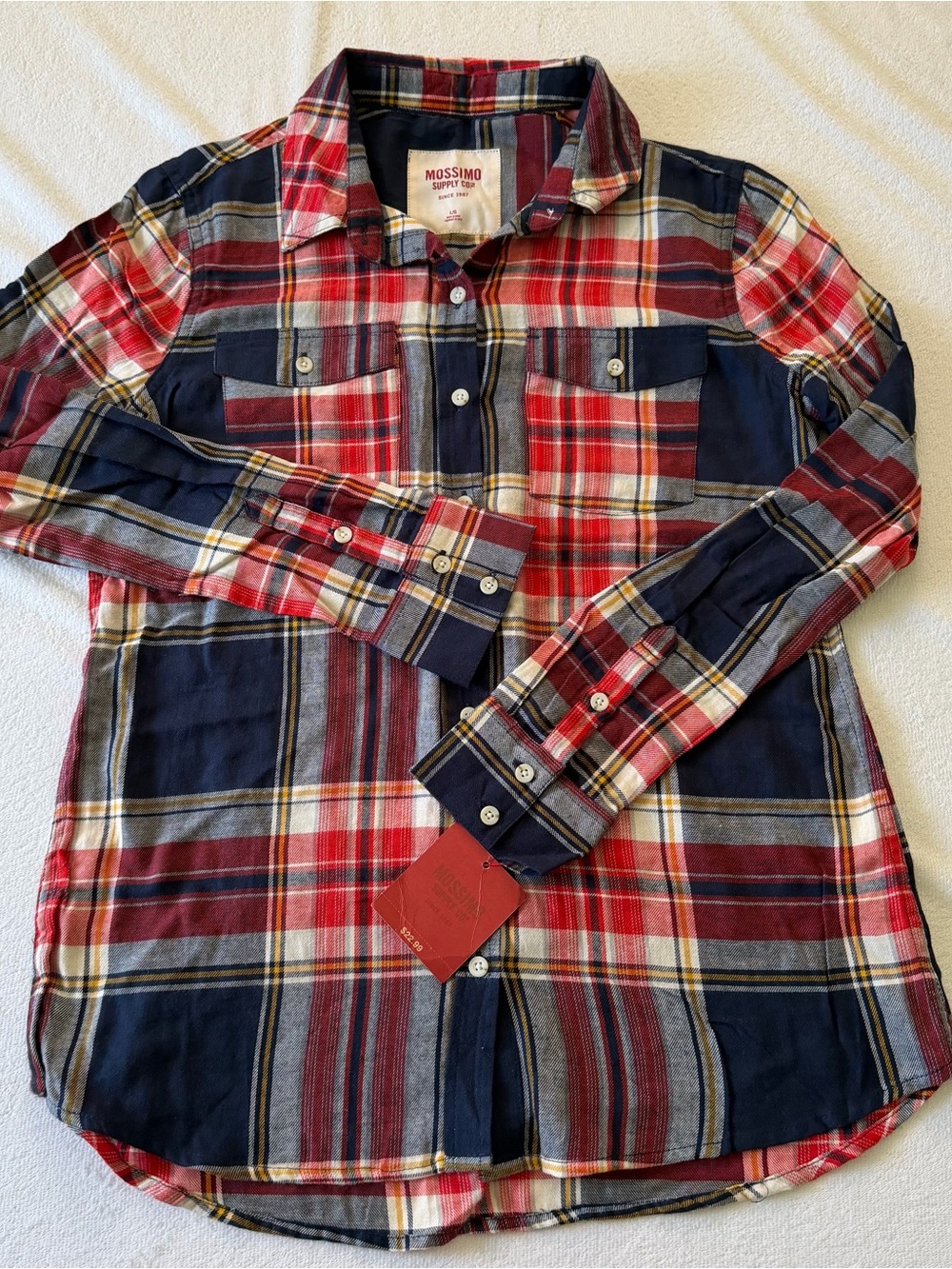Mossimo Supply Co Plaid Flannel Button Down Shirt Red Navy NWT